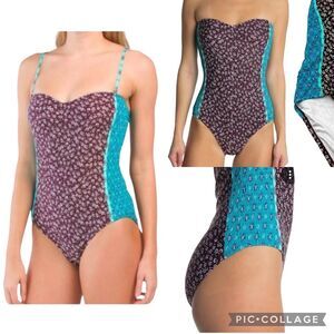 NWOT LAUNDRY by SHELLI SEGAL one piece swimsuit floral smocked Size M